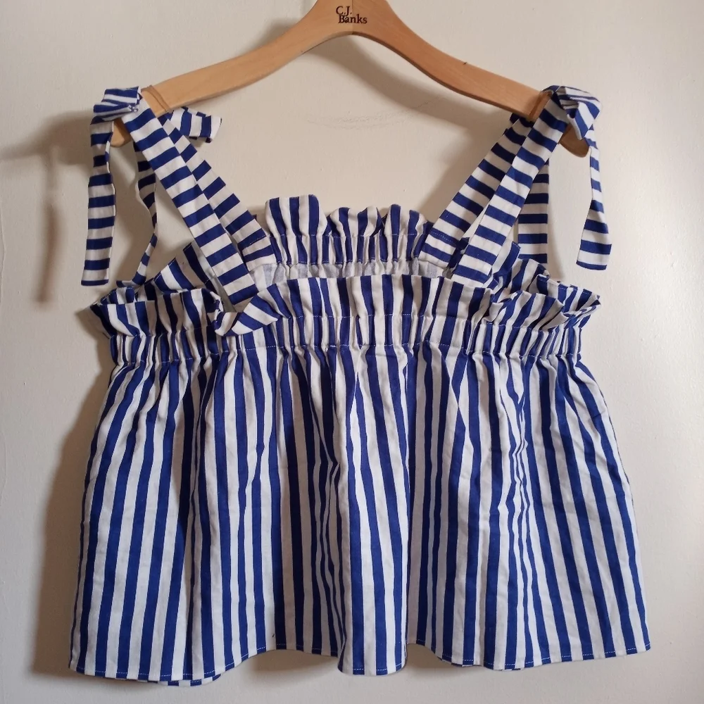 ELOQUII Elements Women's Plus Size  Tie-Shoulder Linen Tank - Picture 7 of 11